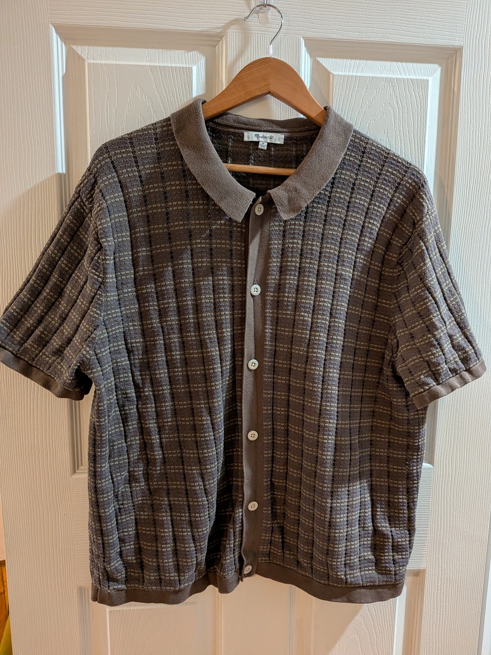 Madewell Brown Plaid Short Sleeve Button-Up Polo